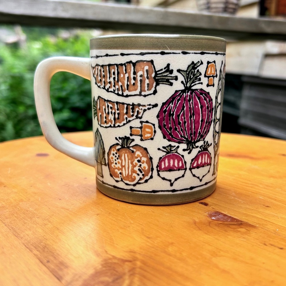 Vintage Garden Vegetable Coffee Mug Unisex Large Multicolor Otagiri Japan Retro